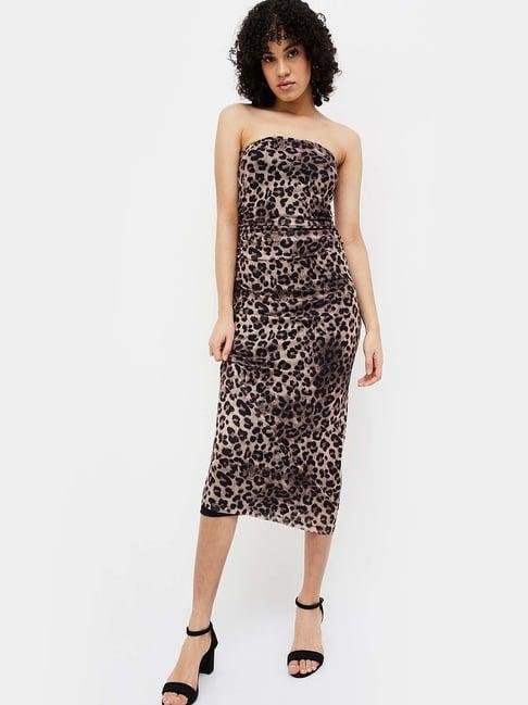 ginger by lifestyle brown printed bodycon dress