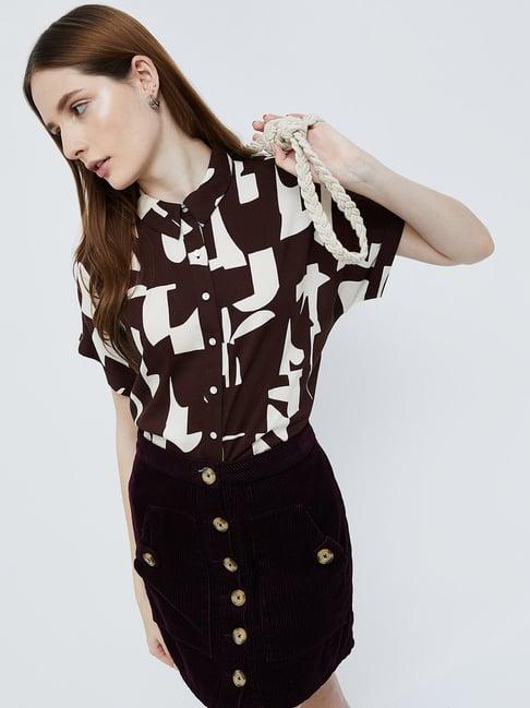 ginger by lifestyle brown printed shirt