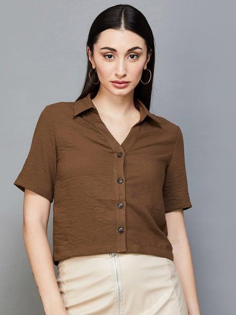 ginger by lifestyle brown regular fit shirt