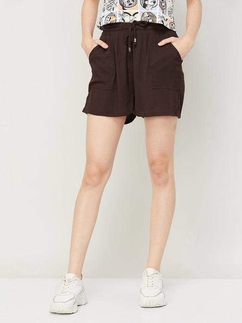 ginger by lifestyle brown regular fit shorts