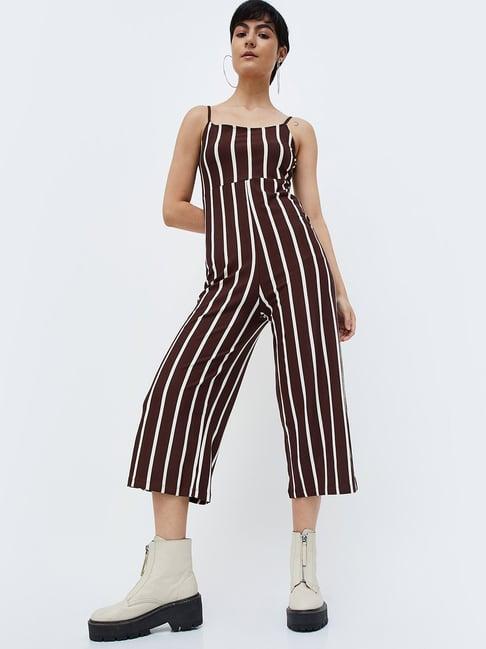 ginger by lifestyle brown striped jumpsuit