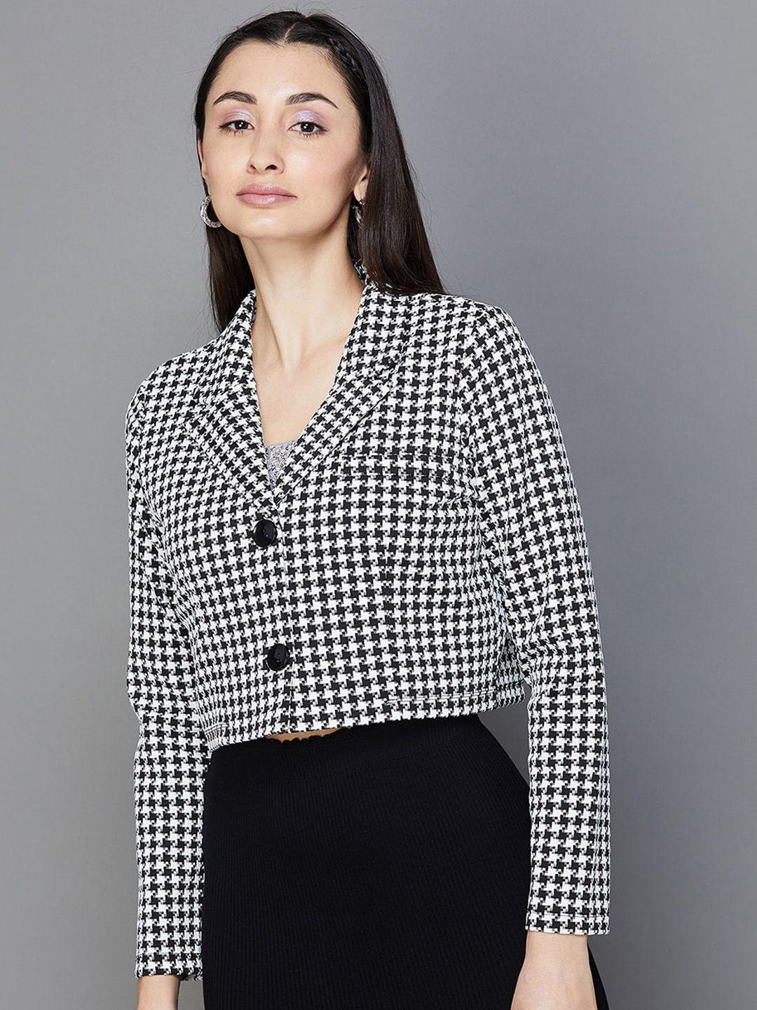 ginger by lifestyle checked cuban collar crop tailored jacket