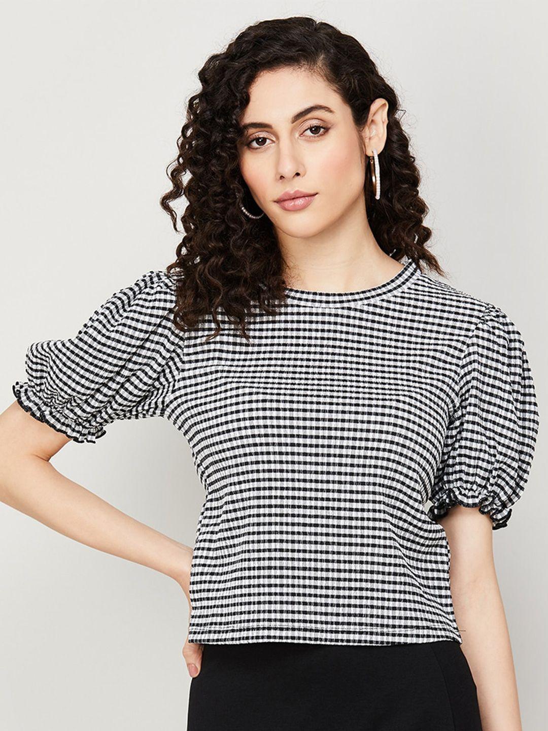 ginger by lifestyle checked puff sleeve cotton top