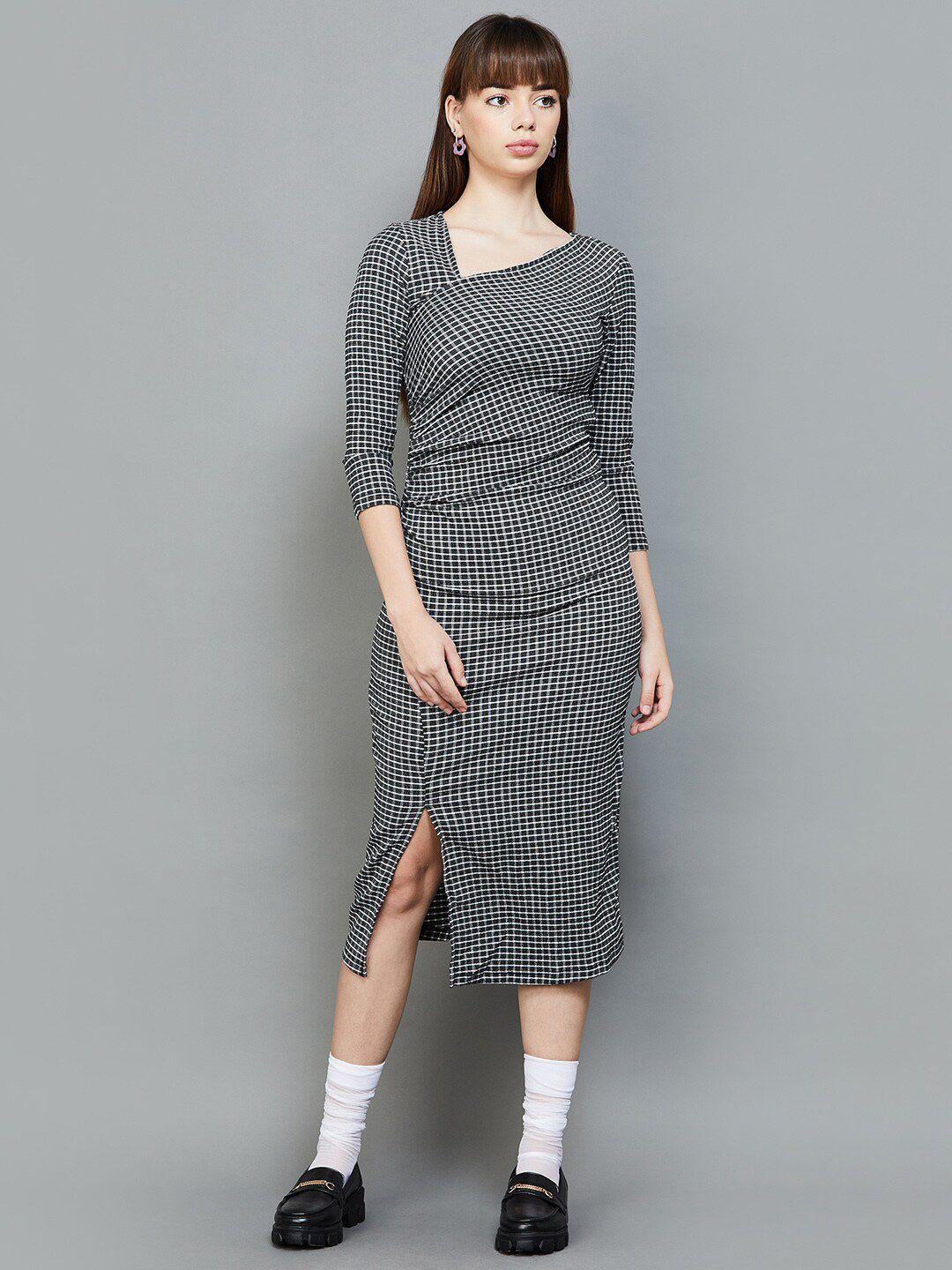 ginger by lifestyle checked sheath midi dress