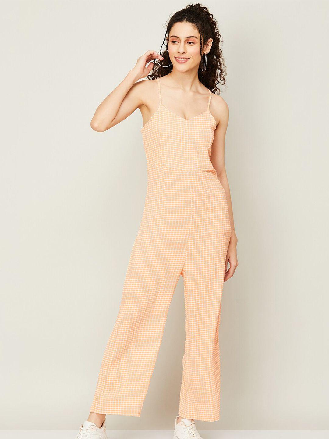 ginger by lifestyle checked shoulder straps basic jumpsuit