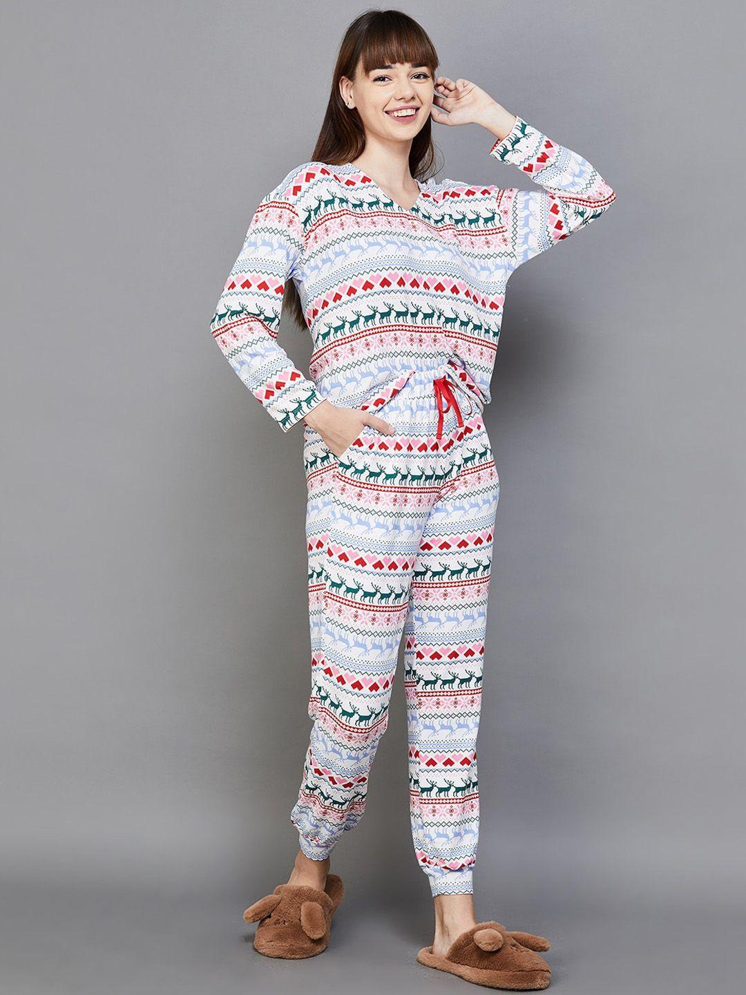 ginger by lifestyle conversational printed pure cotton night suit