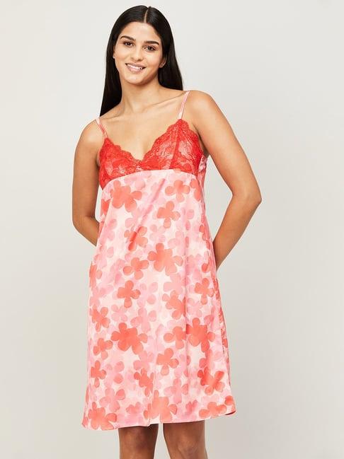 ginger by lifestyle coral printed night dress