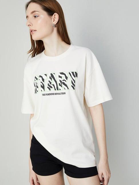 ginger by lifestyle cream cotton printed t-shirt