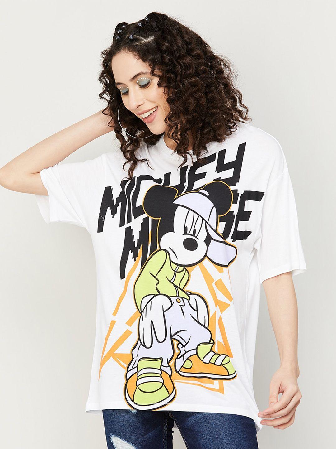 ginger by lifestyle drop-shoulder sleeves mickey mouse print t-shirt