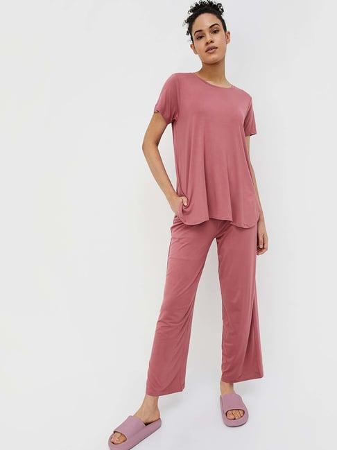 ginger by lifestyle dusty pink regular fit top pant set