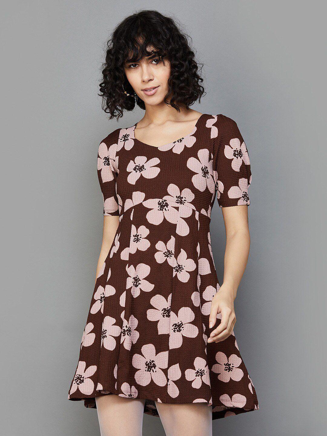 ginger by lifestyle floral print puff sleeve fit & flare mini dress