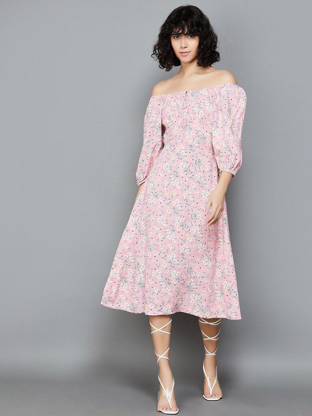 ginger by lifestyle floral printed off-shoulder puff sleeve a-line dress