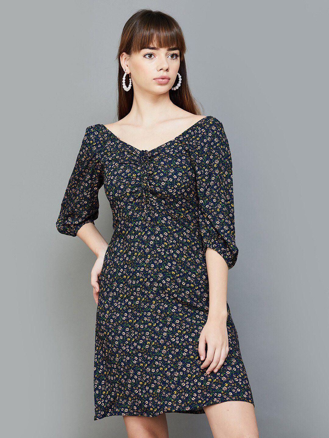 ginger by lifestyle floral printed puff sleeve a-line dress