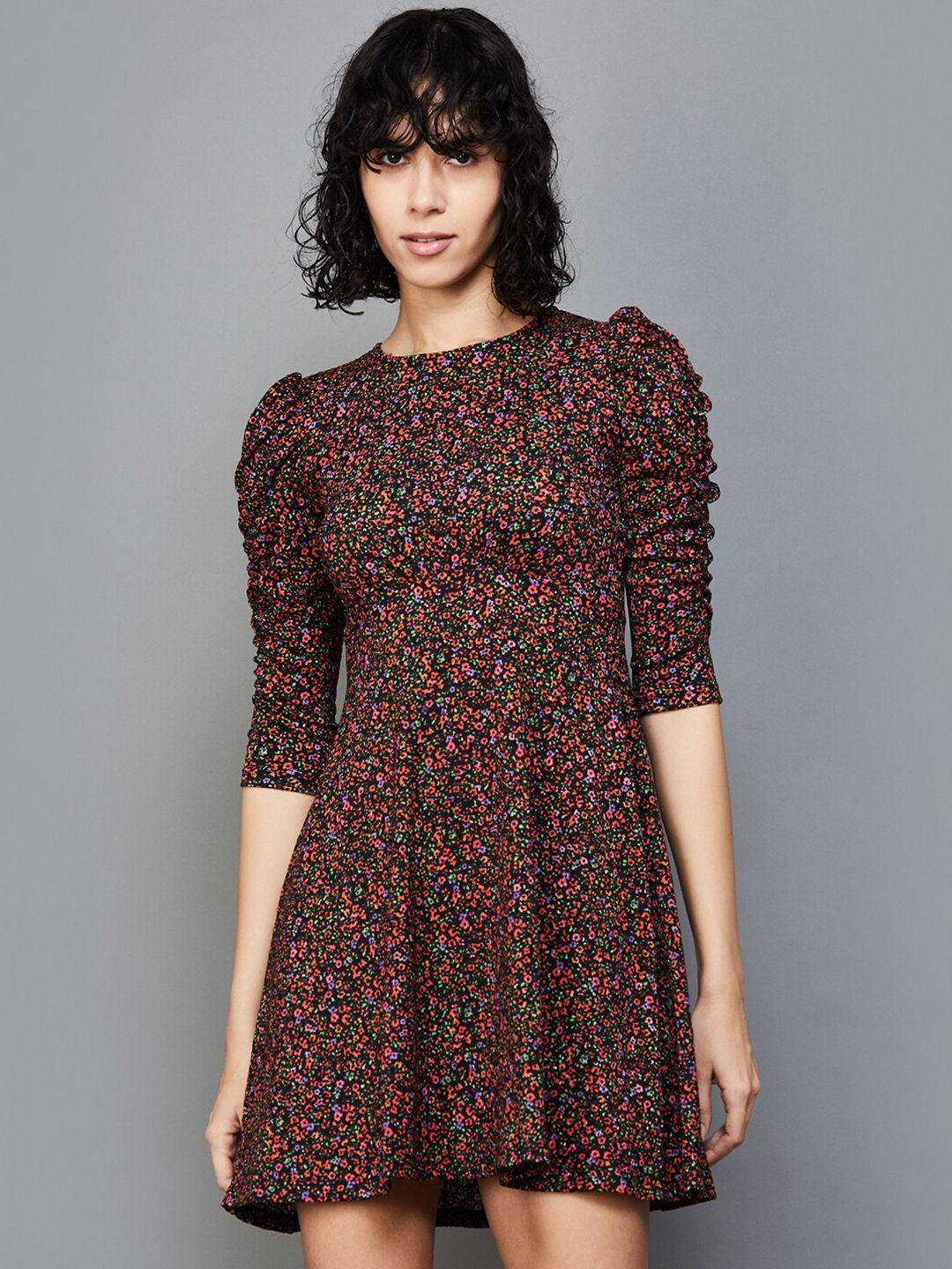 ginger by lifestyle floral printed puff sleeve fit & flare mini dress