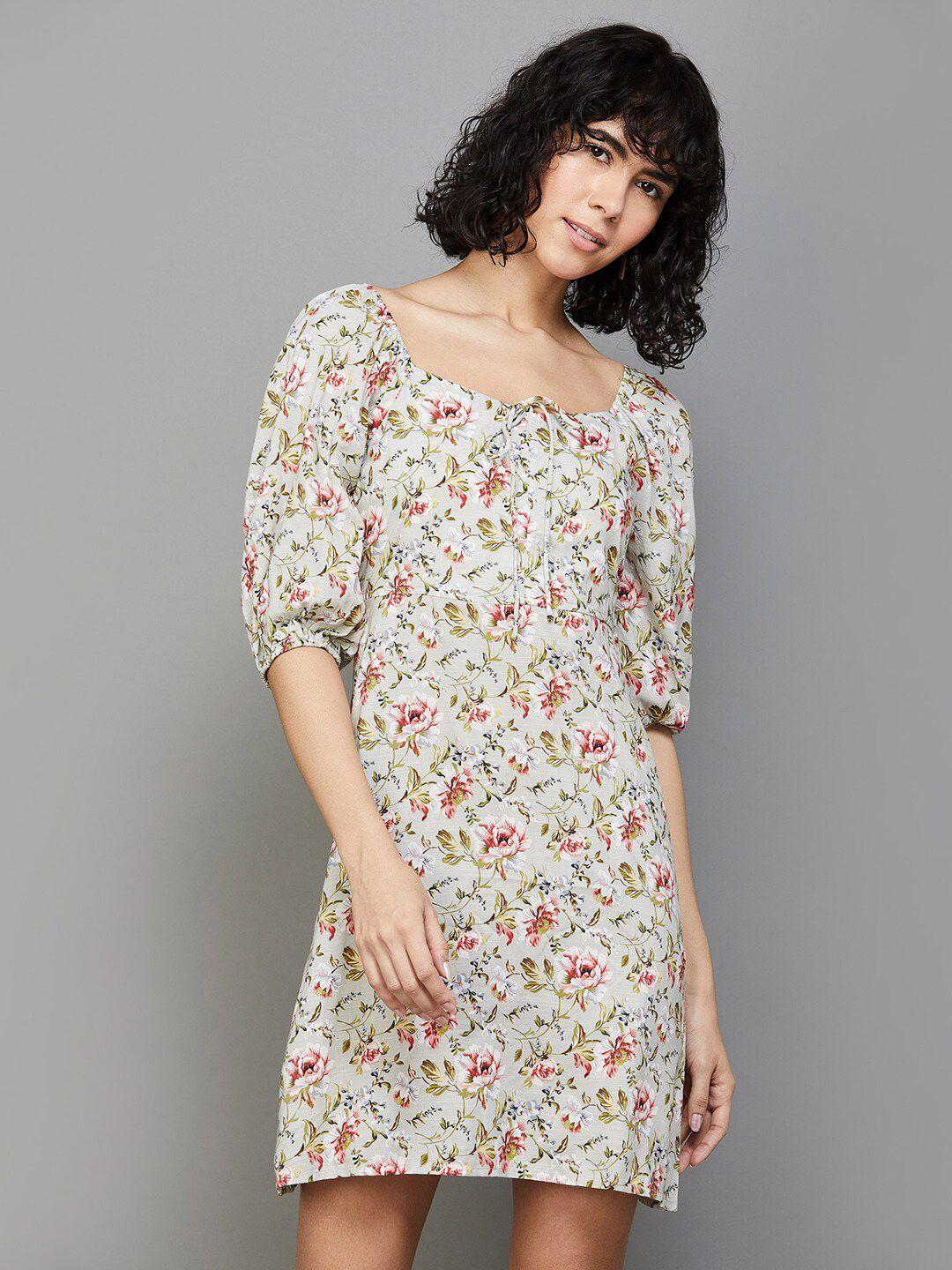 ginger by lifestyle floral printed puff sleeves gathered sheath mini dress