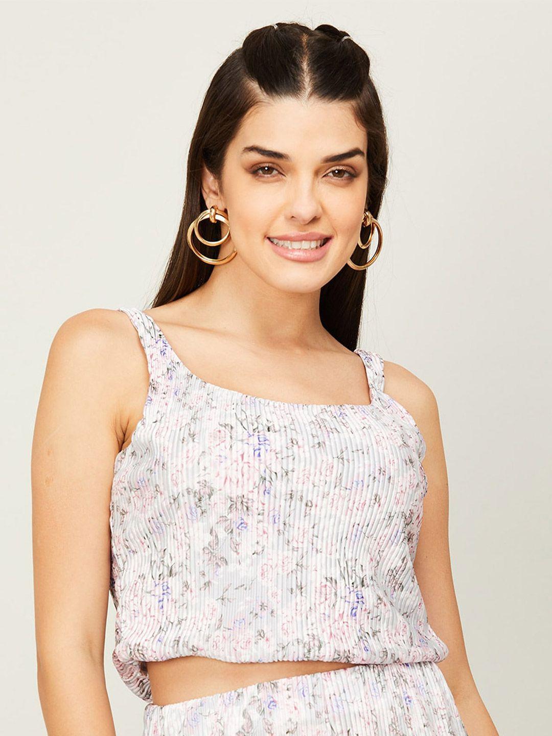 ginger by lifestyle floral printed shoulder strap crop top