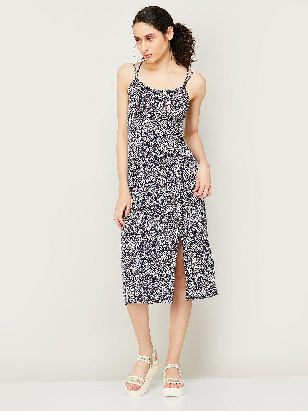 ginger by lifestyle floral printed shoulder straps a-line midi dress