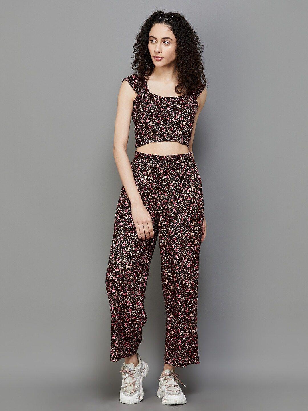 ginger by lifestyle floral printed shoulder straps top with trousers