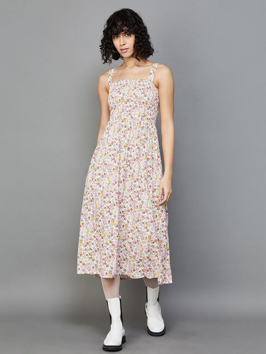 ginger by lifestyle floral printed smocked a-line midi dress