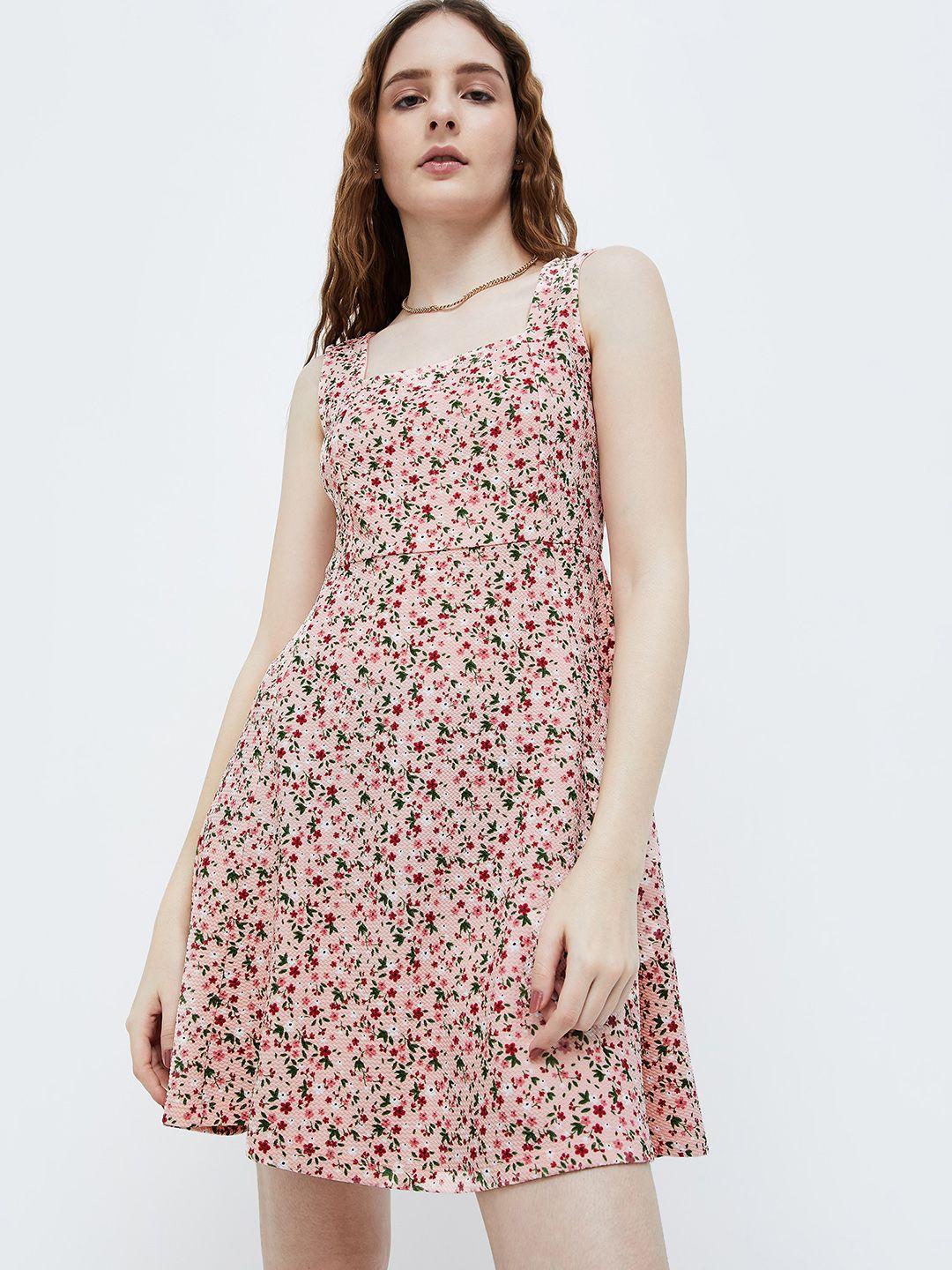 ginger by lifestyle floral printed square neck a-line dress