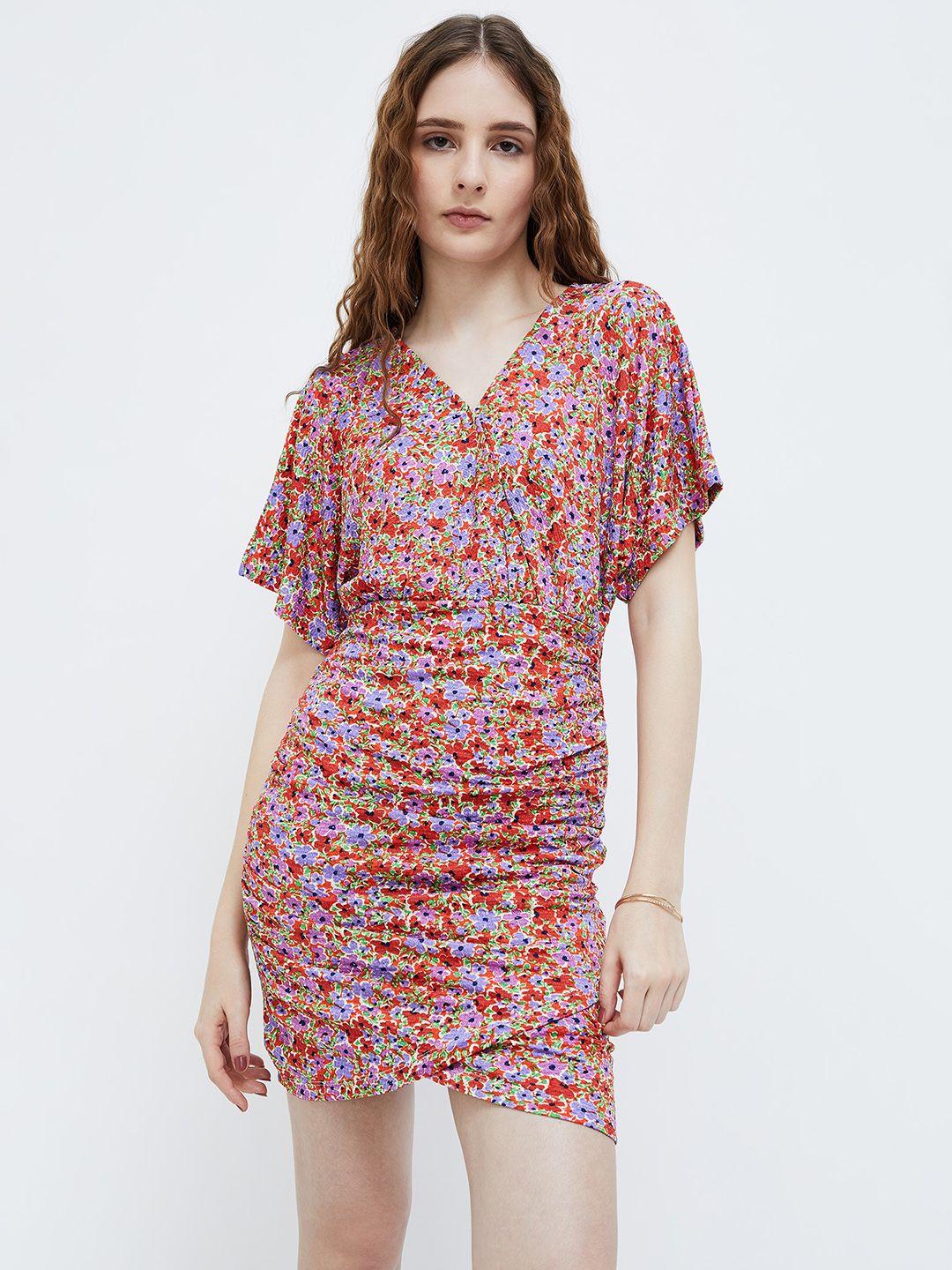 ginger by lifestyle floral printed v-neck flared neck a-line dress