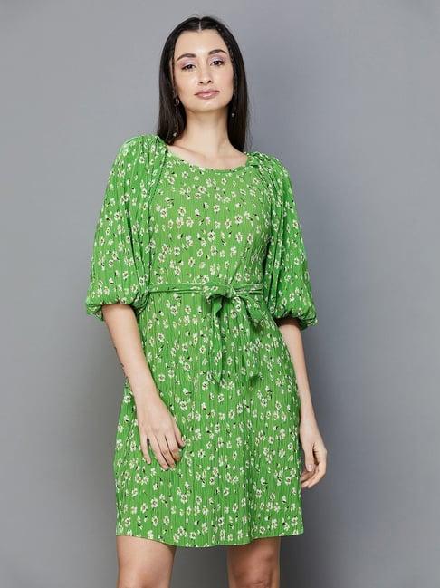 ginger by lifestyle green cotton floral print shift dress