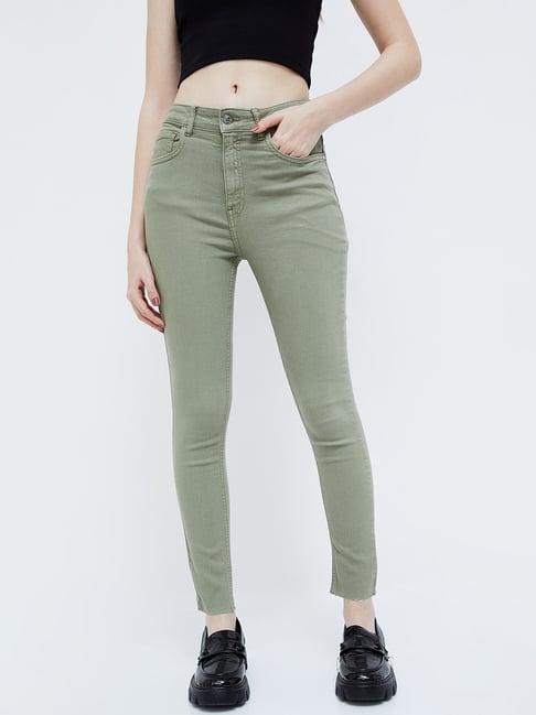 ginger by lifestyle green cotton mid rise jeans