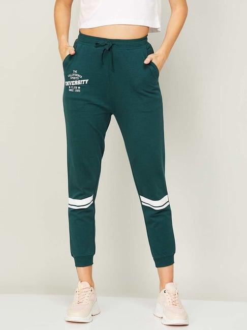 ginger by lifestyle green cotton mid rise joggers