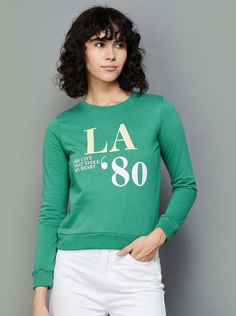 ginger by lifestyle green cotton printed sweatshirt