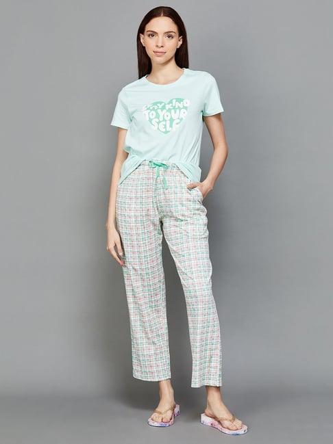 ginger by lifestyle green cotton printed top pyjamas set