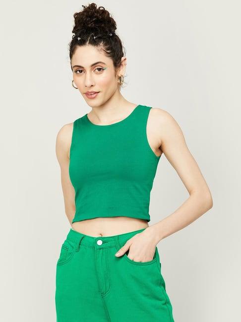 ginger by lifestyle green cotton regular fit top