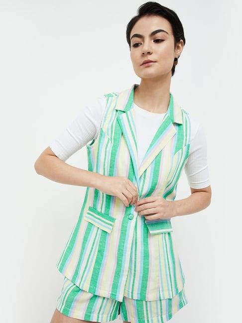 ginger by lifestyle green cotton striped blazer