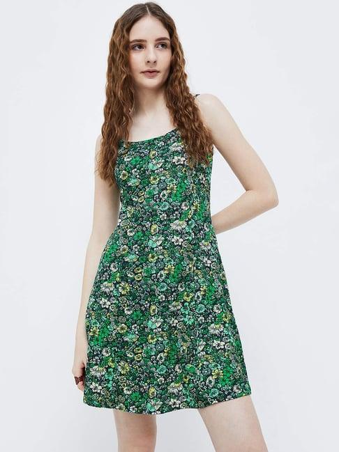 ginger by lifestyle green printed a-line dress