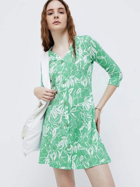 ginger by lifestyle green printed a-line dress