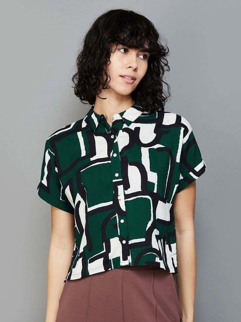 ginger by lifestyle green printed shirt