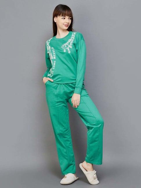 ginger by lifestyle green printed sweatshirt pyjama set
