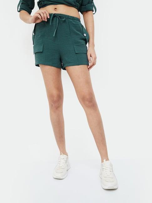 ginger by lifestyle green regular fit mid rise shorts