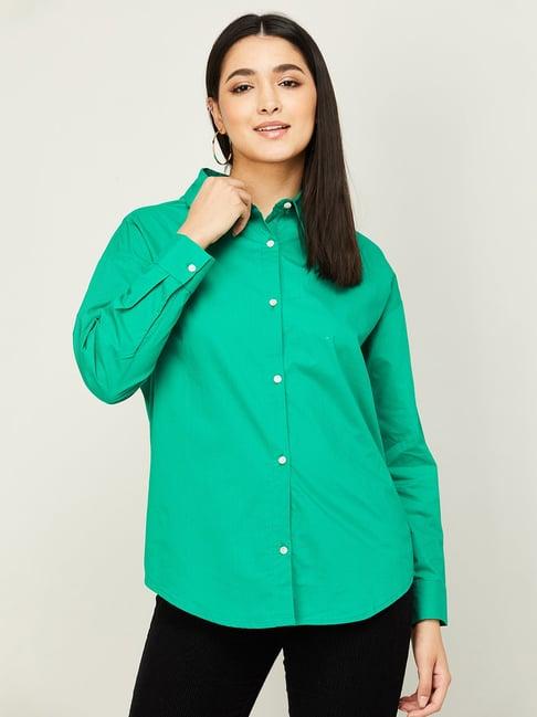 ginger by lifestyle green regular fit shirt