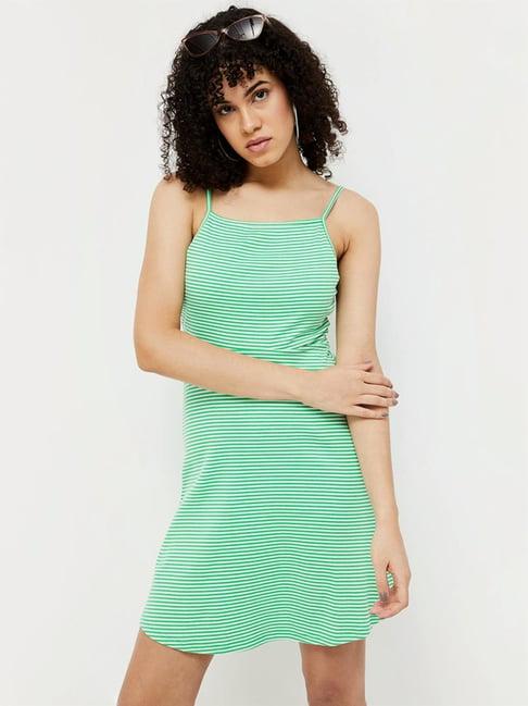 ginger by lifestyle green striped a-line dress