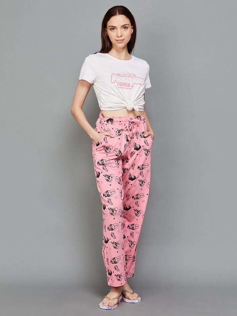 ginger by lifestyle grey & pink cotton printed top pyjamas set