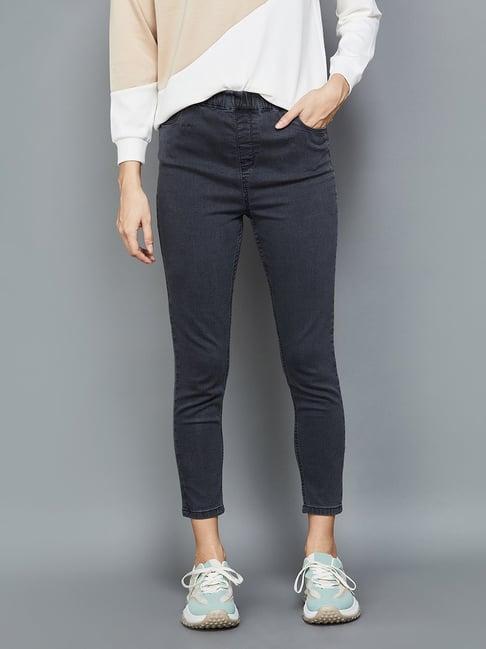 ginger by lifestyle grey cotton mid rise jeans