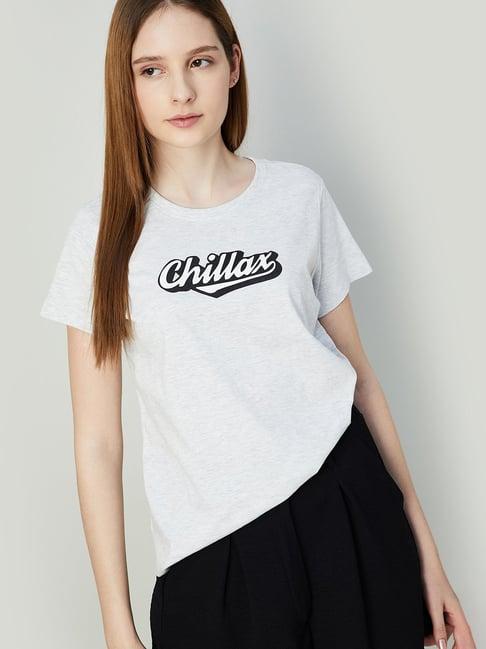 ginger by lifestyle grey cotton printed t-shirt