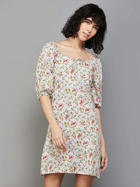 ginger by lifestyle grey floral print a-line dress