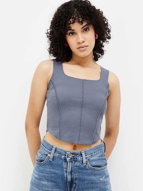 ginger by lifestyle grey regular fit crop top