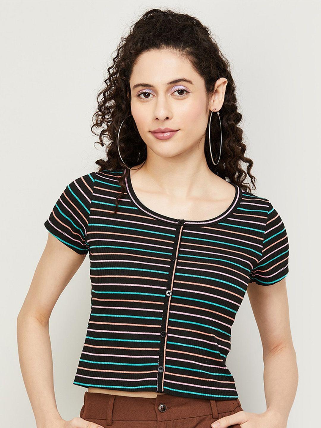 ginger by lifestyle horizontal striped crop shirt style top