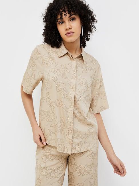 ginger by lifestyle light brown cotton printed shirt