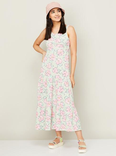 ginger by lifestyle light green floral print midi dress