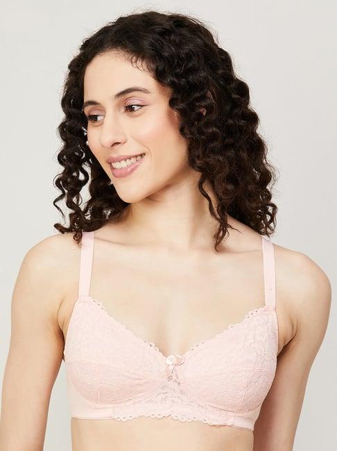 ginger by lifestyle light pink lace full coverage t-shirt bra