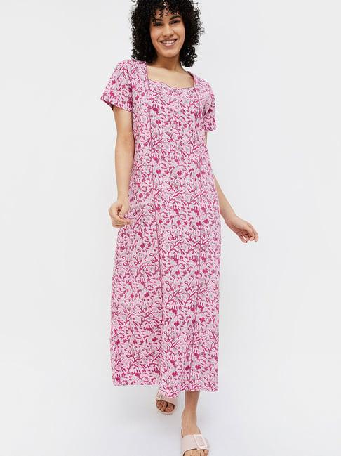 ginger by lifestyle lilac cotton floral print night dress