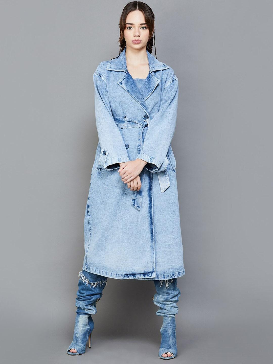 ginger by lifestyle long sleeves pure cotton denim trench coat
